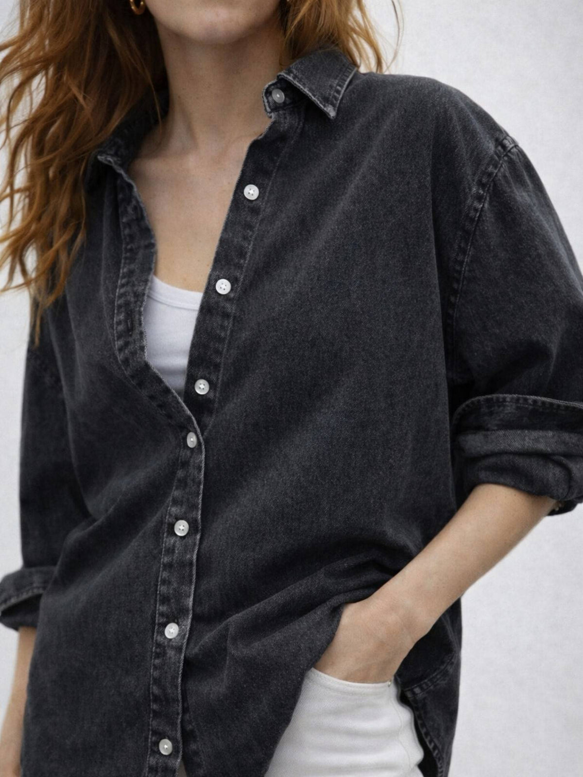 Dark Blue Oversized Denim Shirt | S67 - view 11