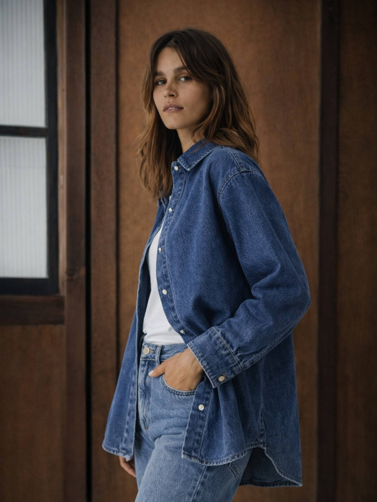 Dark Blue Oversized Denim Shirt | S67 - view 5