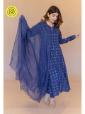 Shinat Blue Dabu Cotton Kali Kurta | KDG - view 1