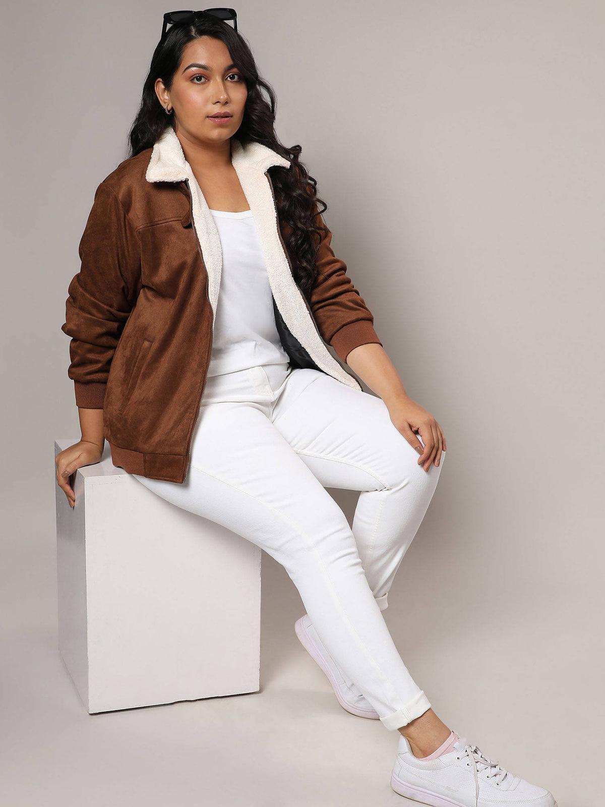 Womens Brown Fleece Lined Biker Jacket | JC78 - view 4