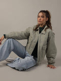 Women Cotton Solid Oversized Fit Olive Puffer Jacket | JC78 - view 1