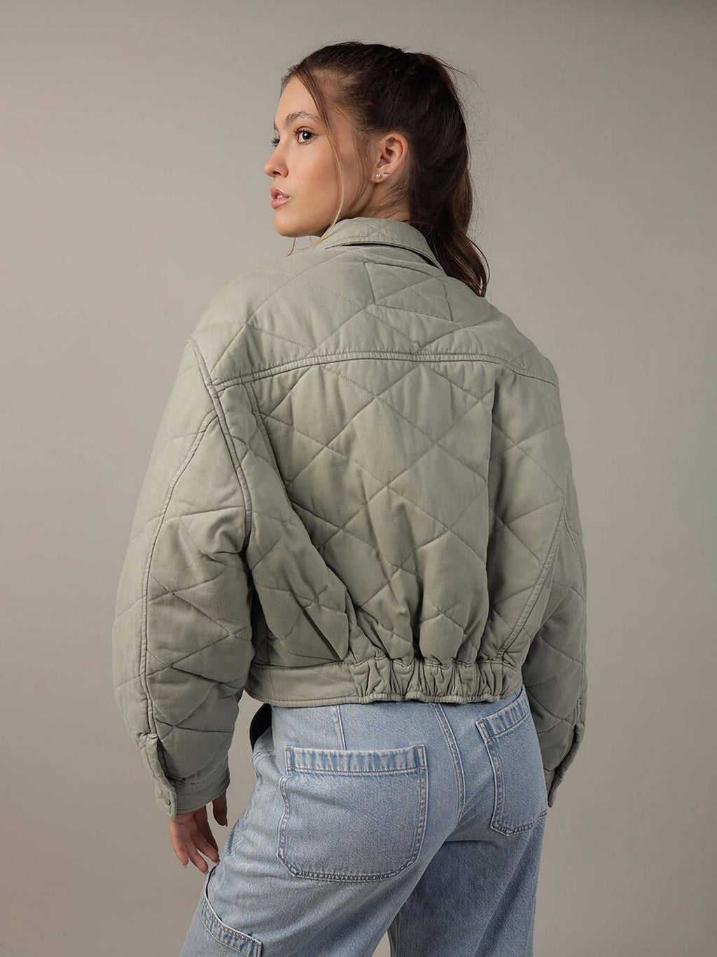 Women Cotton Solid Oversized Fit Olive Puffer Jacket | JC78 - view 2