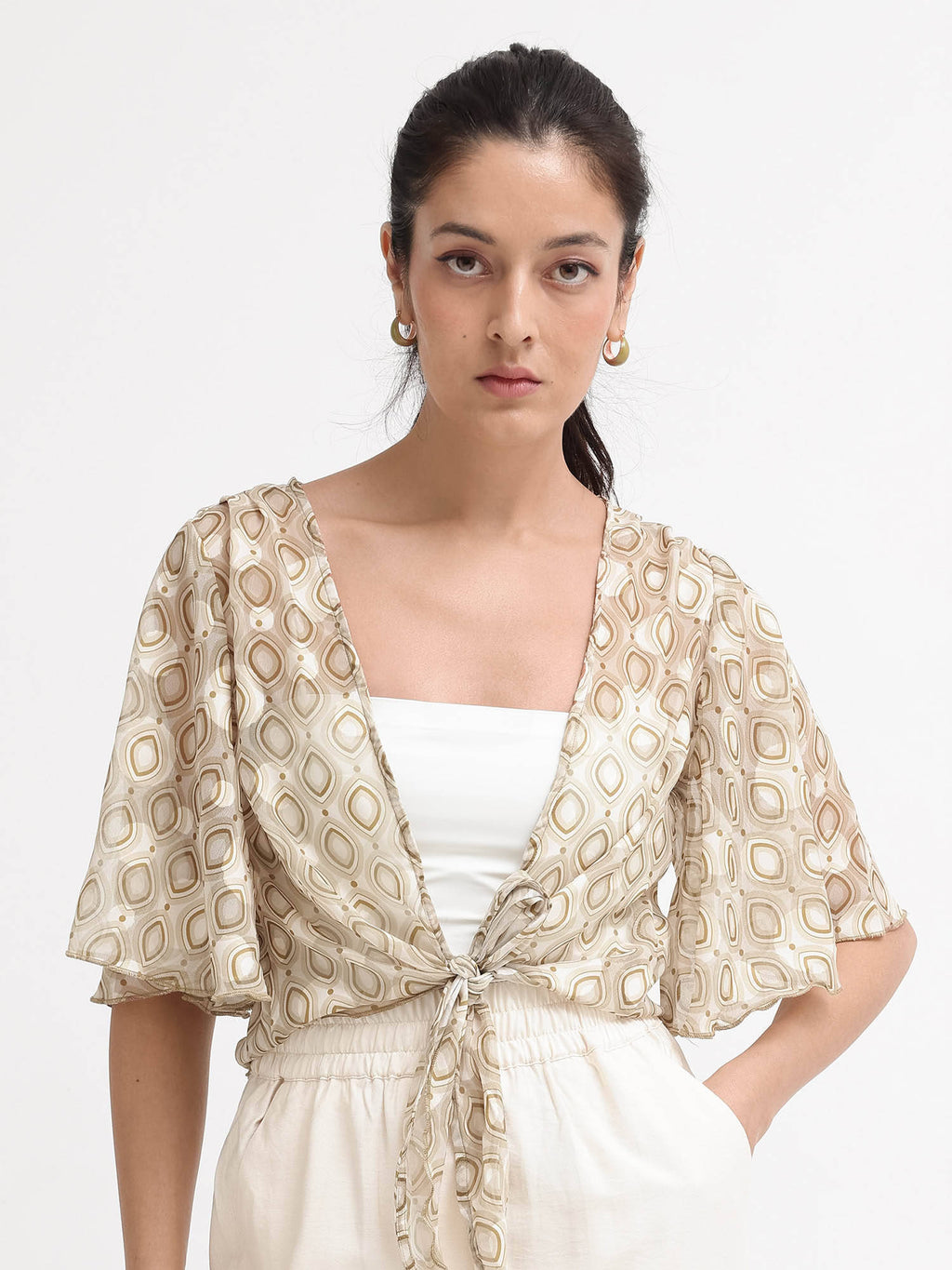 Women Crotone Printed Beige Shrug | JC78 - view 1