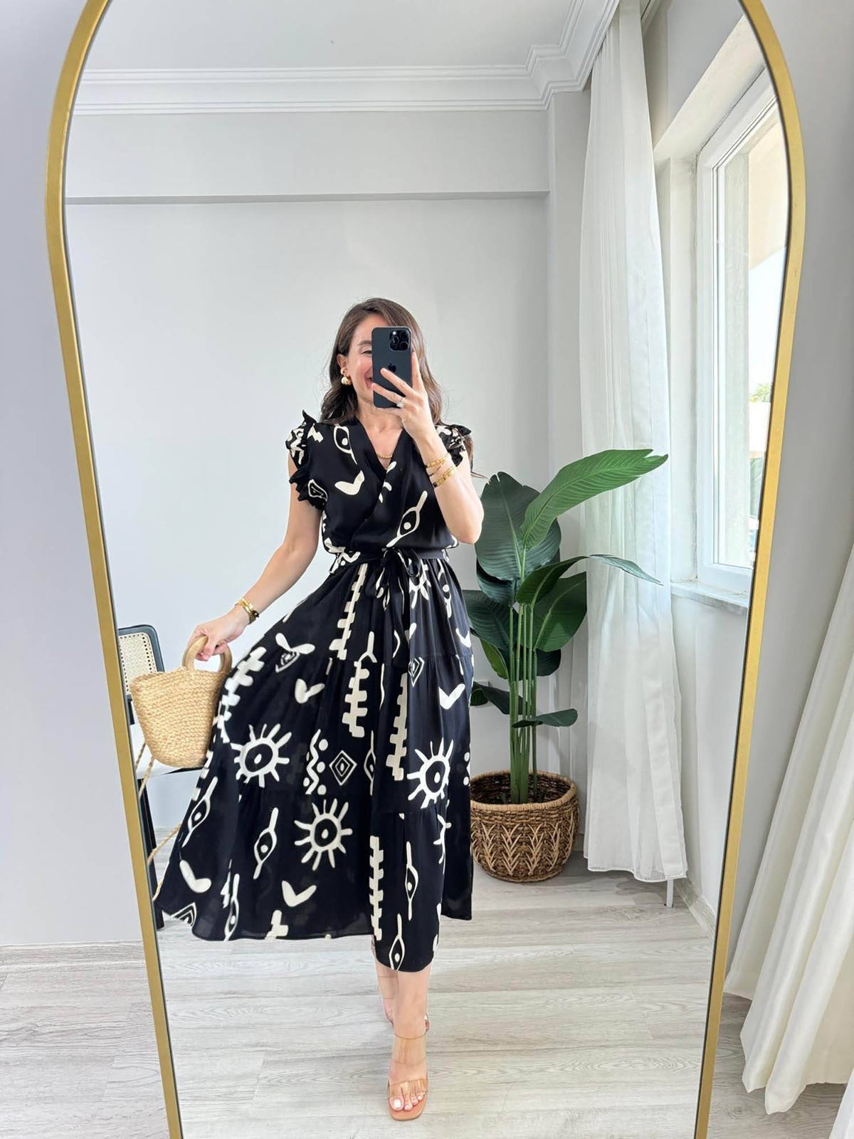 Navy Blue V-Neck Midi Dress with Belt | D56 - view 16