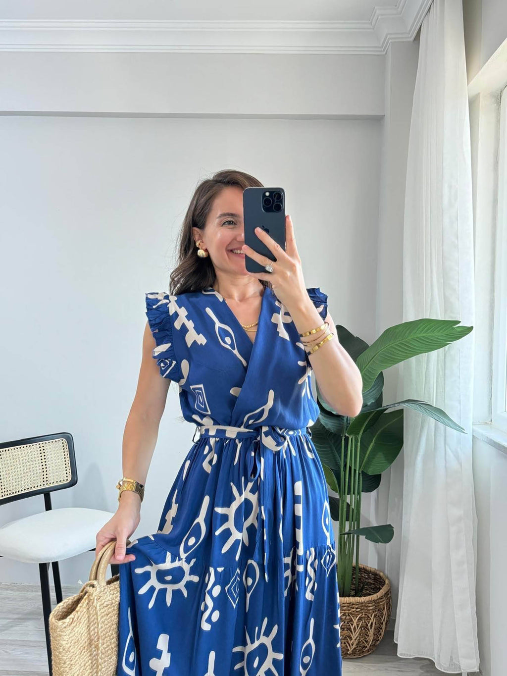 White V-Neck Midi Dress with Belt | D56 - view 23
