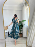 Navy Blue V-Neck Midi Dress with Belt | D56 - view 6