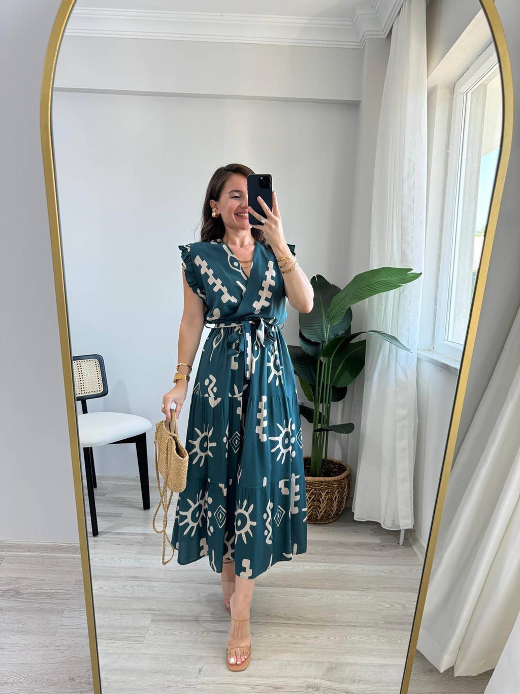 Navy Blue V-Neck Midi Dress with Belt | D56 - view 7