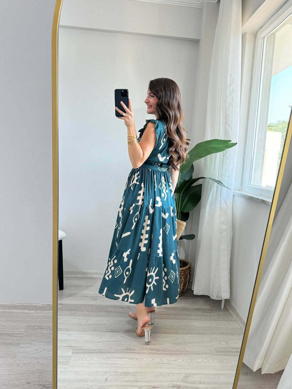 Navy Blue V-Neck Midi Dress with Belt | D56 - view 10
