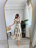 Navy Blue V-Neck Midi Dress with Belt | D56 - view 23
