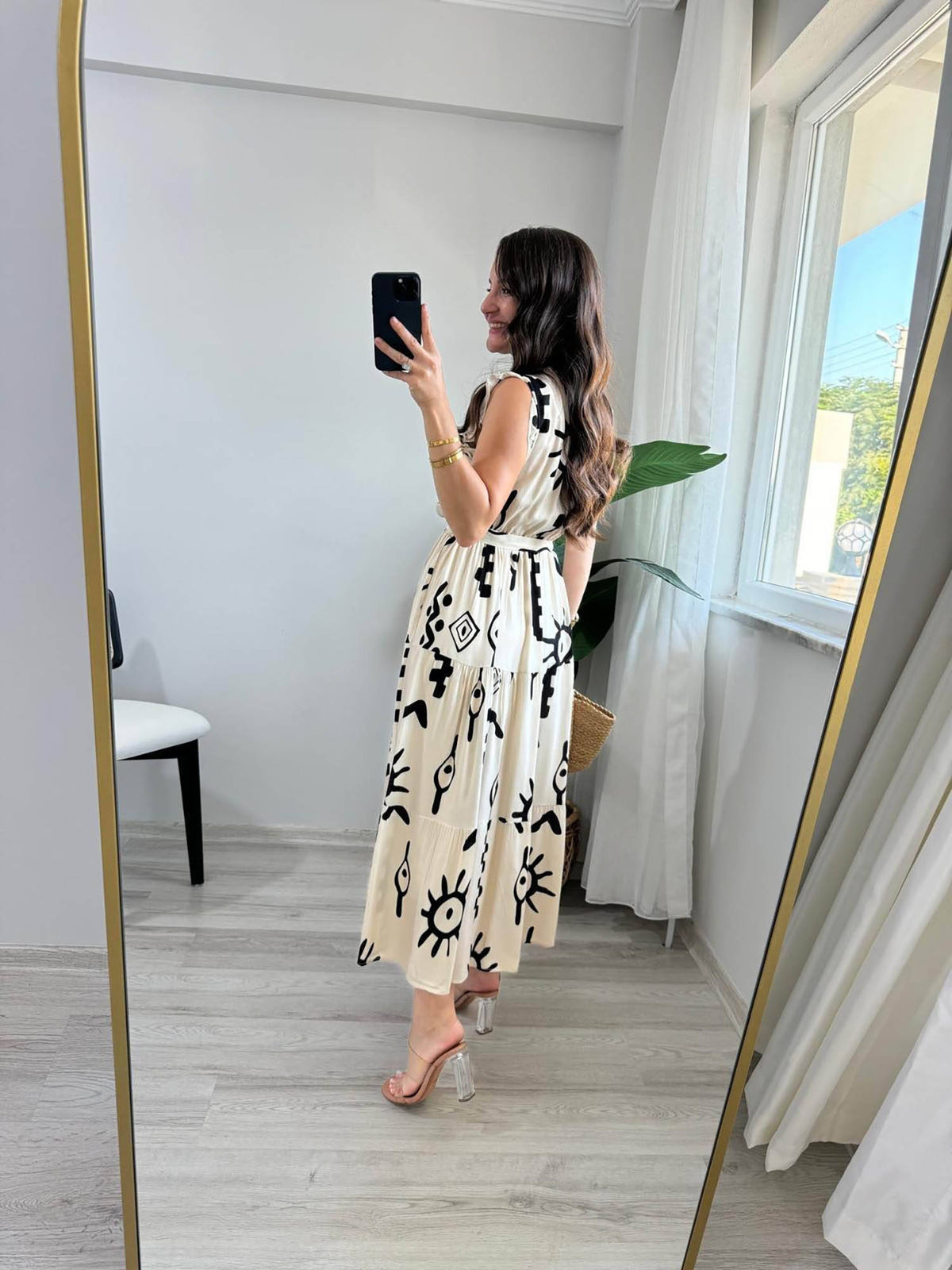 White V-Neck Midi Dress with Belt | D56 - view 6
