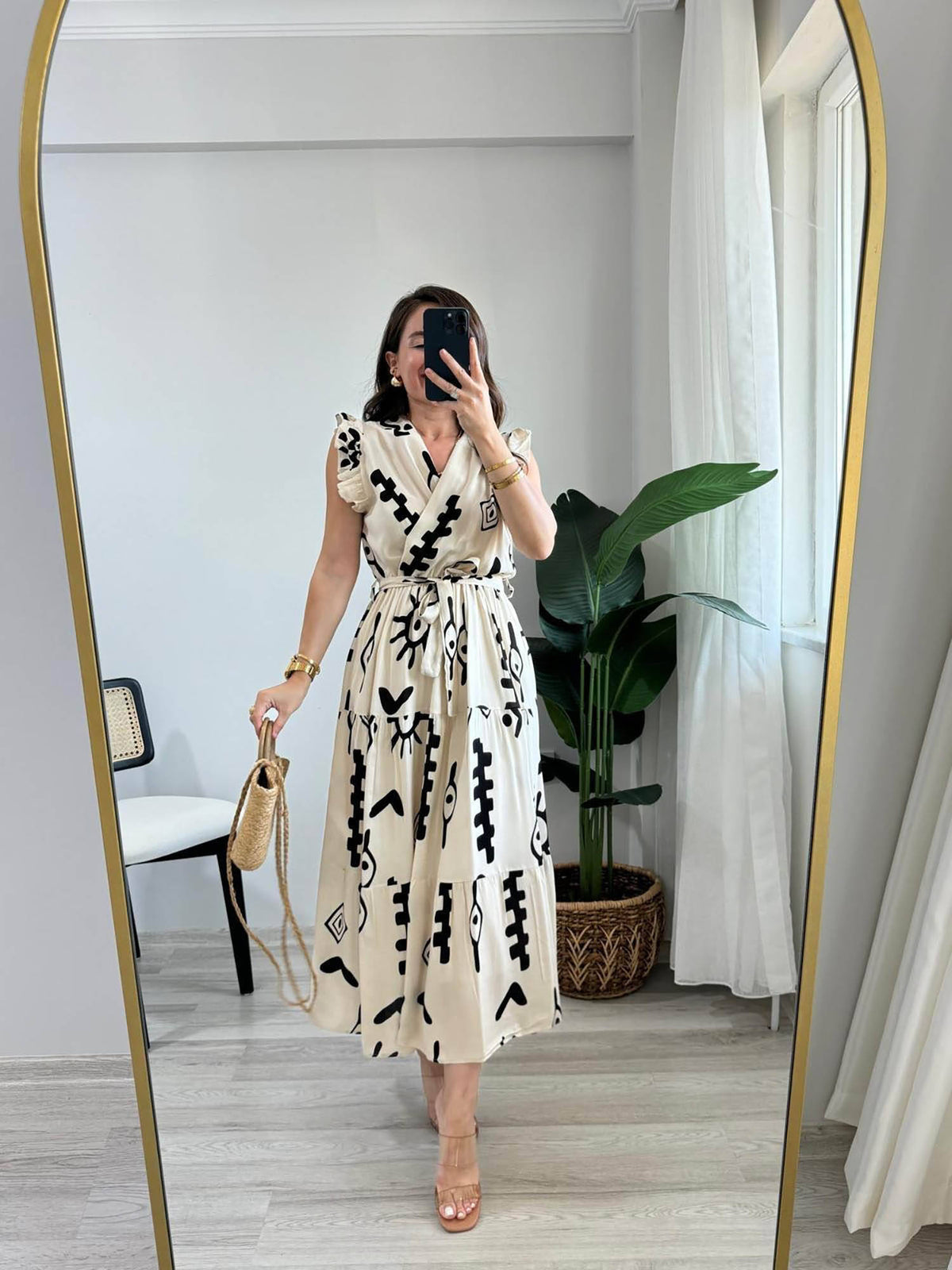 Navy Blue V-Neck Midi Dress with Belt | D56 - view 29
