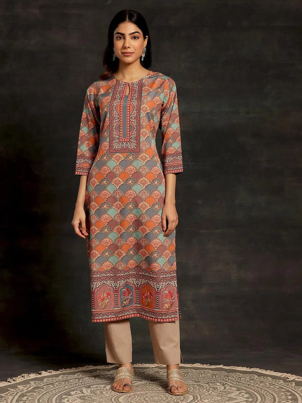 Libas Multicoloured Printed Crepe Straight Kurta