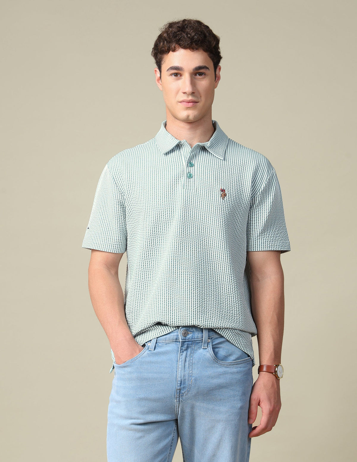 Vertical Striped Relaxed Fit Polo Shirt USP0