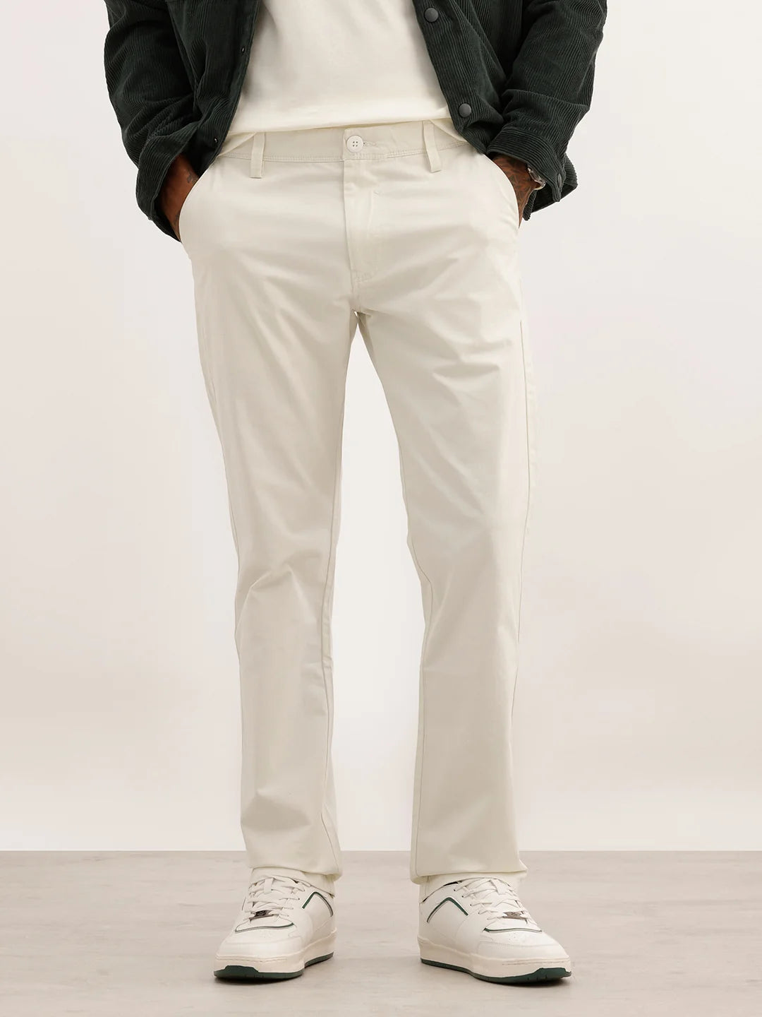 Classic Solid Straight Fit Trouser | White
