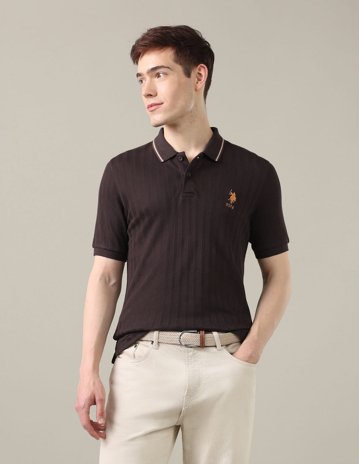 Textured Chevron Slim Fit Polo Shirt USP0