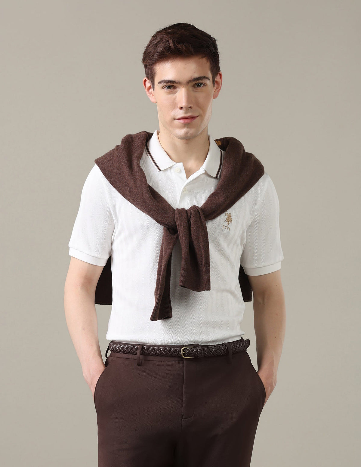 Textured Chevron Slim Fit Polo Shirt USP0