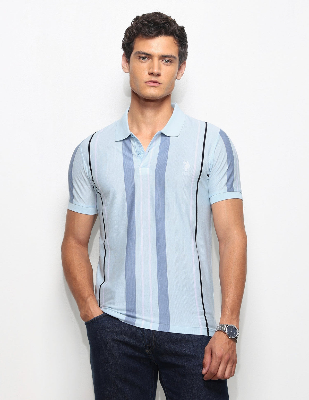 Vertical Striped Slim Fit Polo Shirt USP0