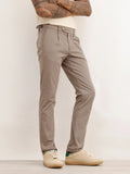 Solid Slim Fit Pleated Trouser | Grey