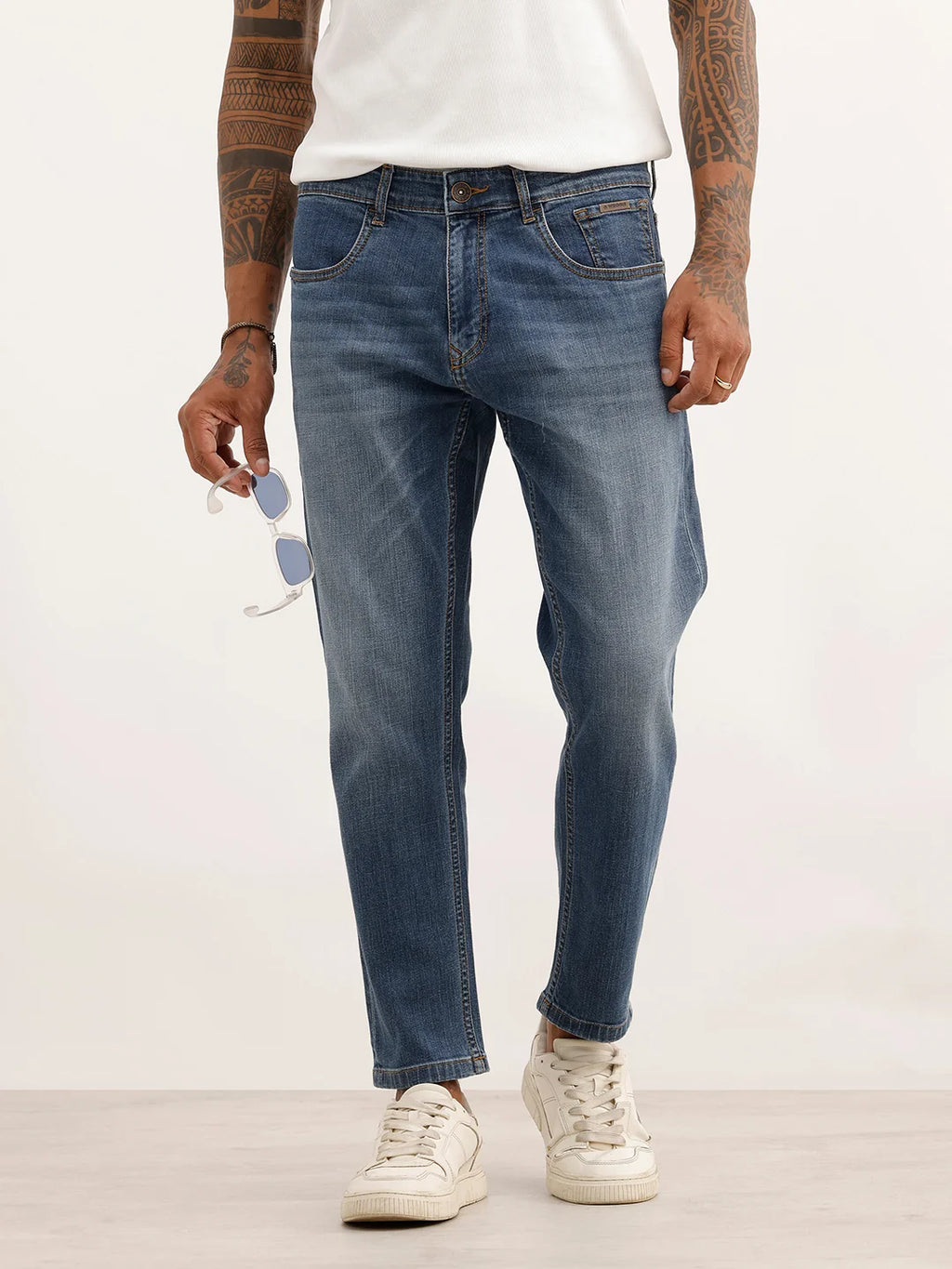 Faded Skinny Crop Denim Jeans | Light Blue