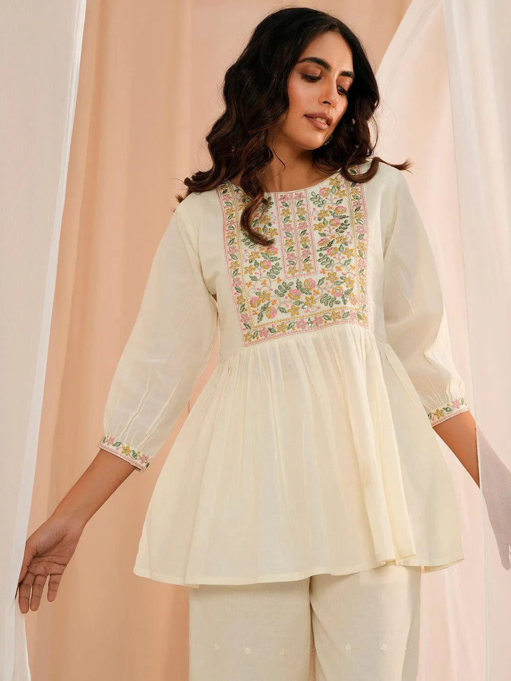 Libas Off White Yoke Design Cotton A-Line Kurti P23