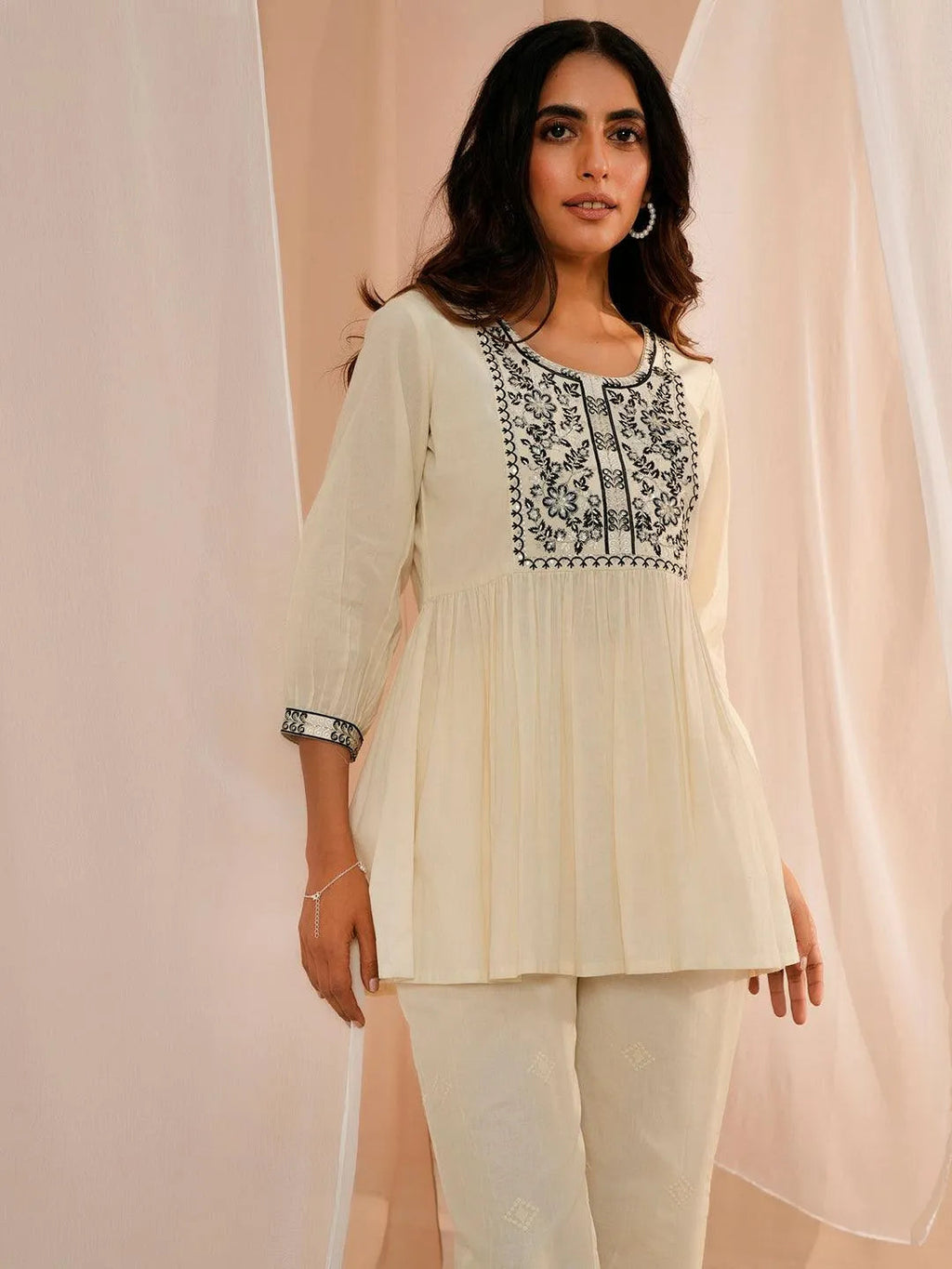 Libas Off White Yoke Design Cotton A-Line Kurti P23