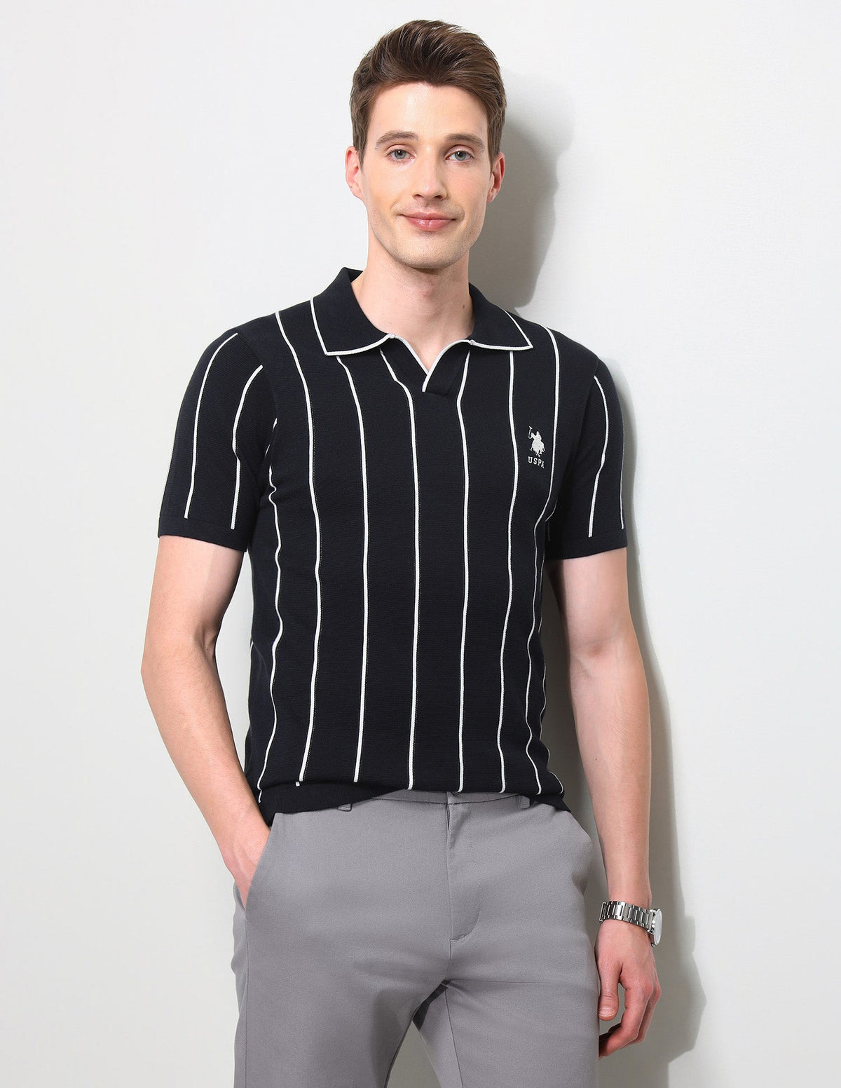 Vertical Striped Slim Fit Polo Shirt USP0