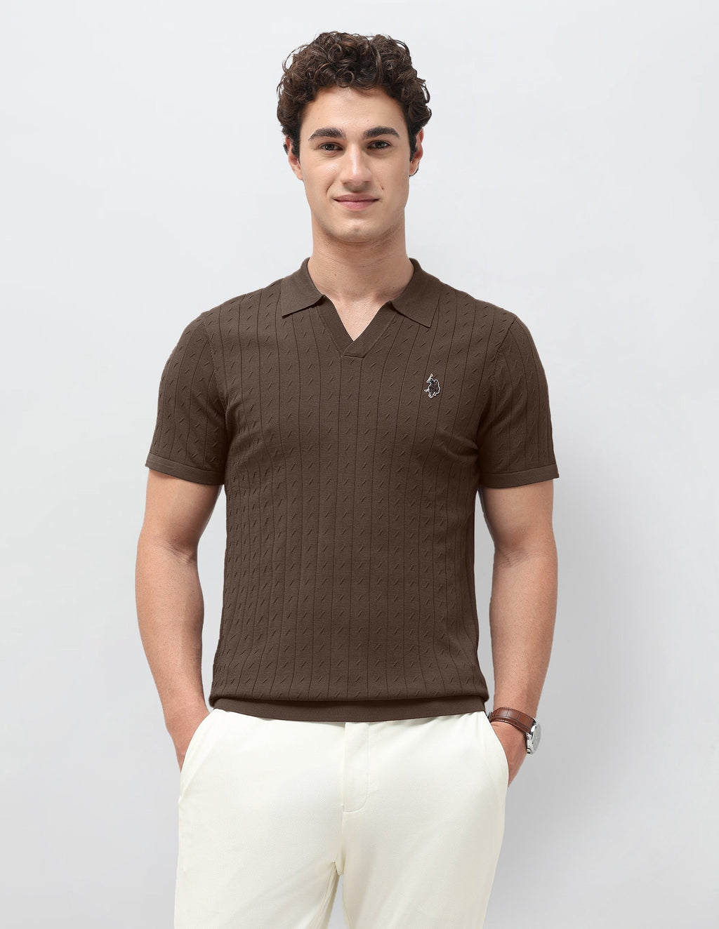 Self Design Vertical Striped Slim Fit Polo Shirt USP0