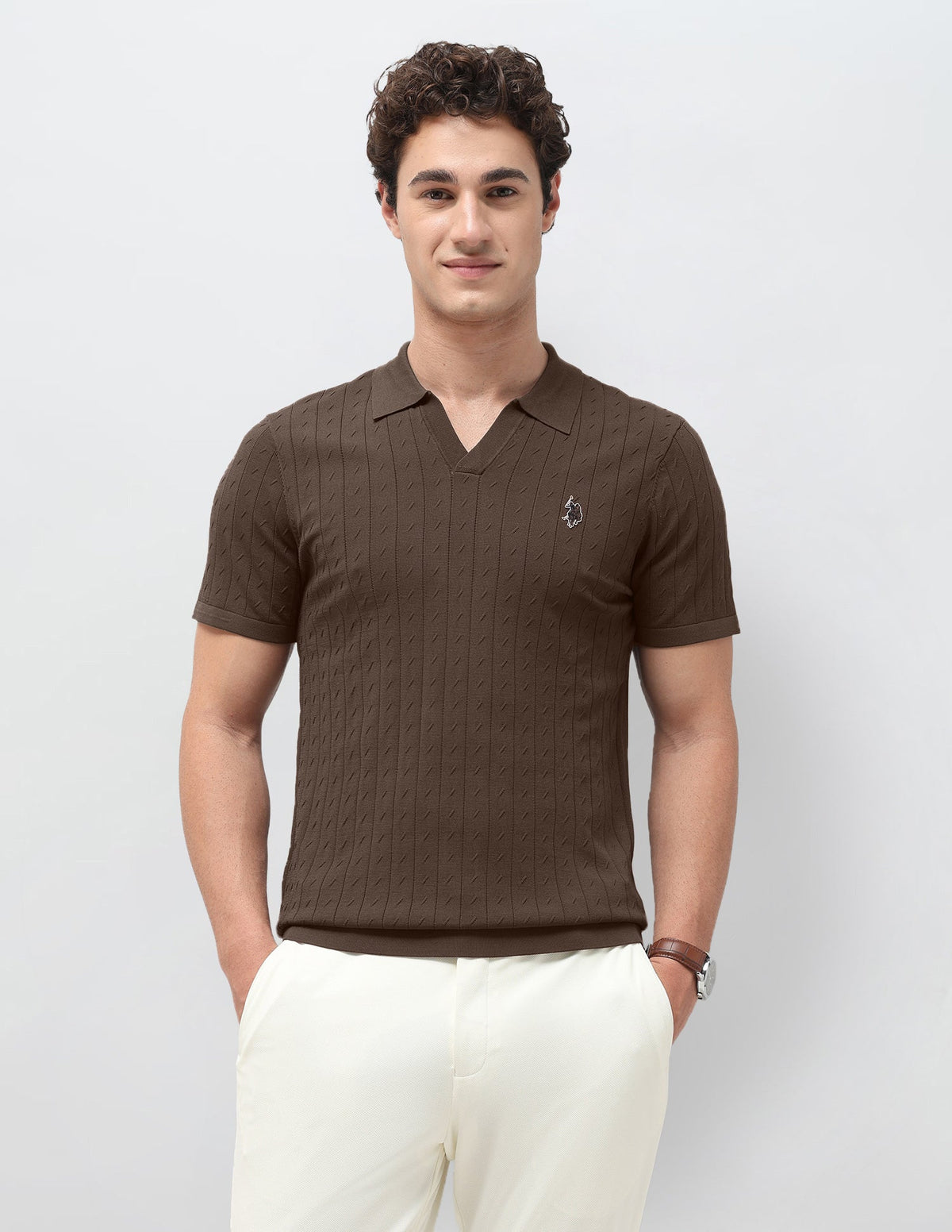 Self Design Vertical Striped Slim Fit Polo Shirt USP0