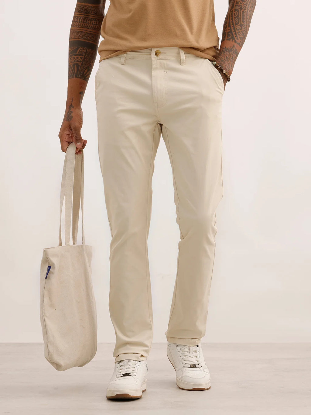 Classic Solid Slim Fit Trouser | Cream