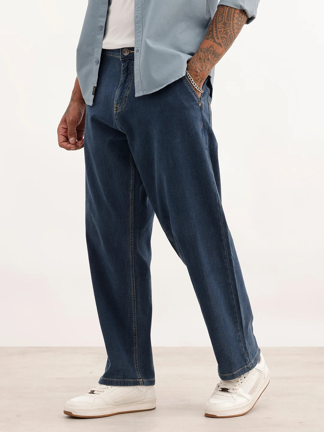 Solid Loose Fit Denim Jeans | Blue