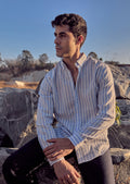 Blue Cotton Blend Stripe Shirt