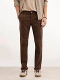 Solid Slim Fit Pleated Trouser | Brown