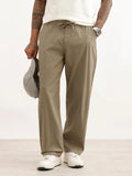 Solid Textured Loose Fit Trouser | Olive
