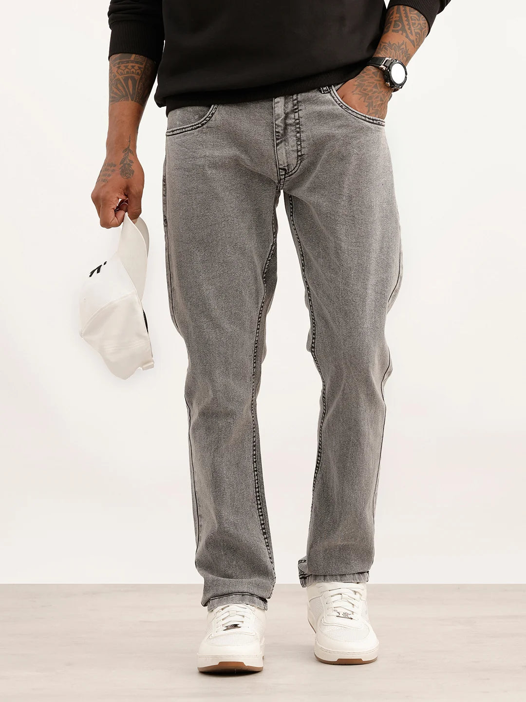 Washed Slim Fit Denim Jeans | Grey