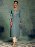 Libas Blue Yoke Design Silk Straight Kurta