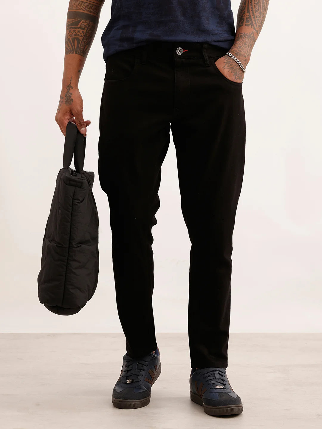 Solid Slim Crop Fit Denim Jeans | Black