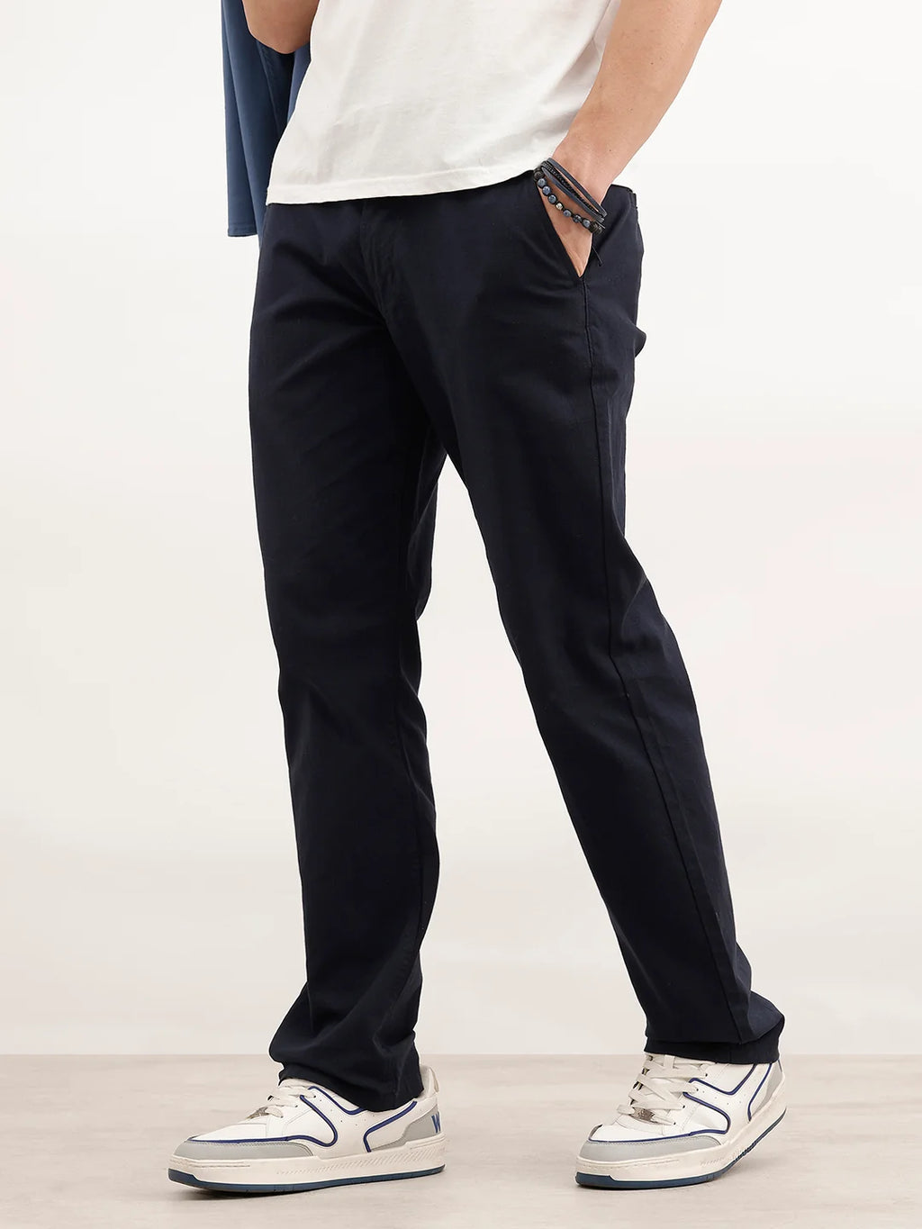 Solid Straight Fit Trouser | Navy Blue