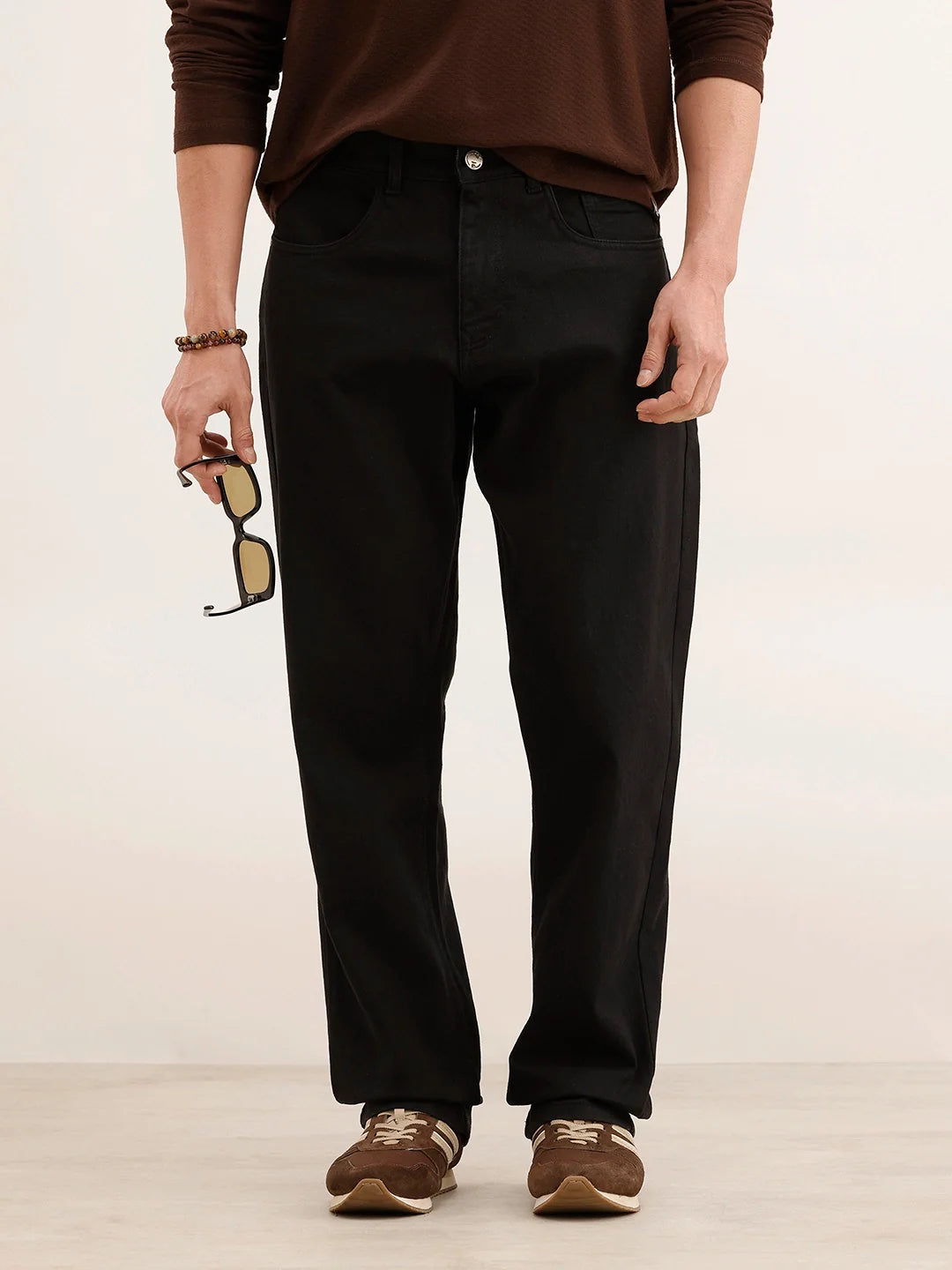 Relaxed Fit Solid Denim Jeans | Black