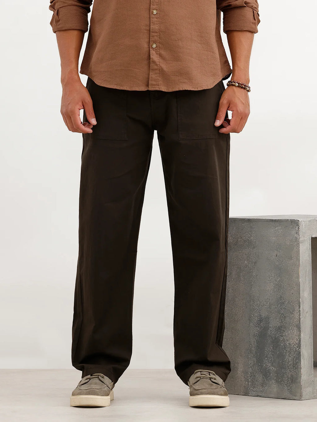Solid Loose Fit Trouser | Brown