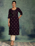 Libas Purple Woven Design Rayon Straight Kurta