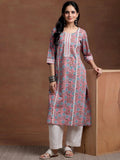 Libas Pink Printed Cotton Straight Kurta