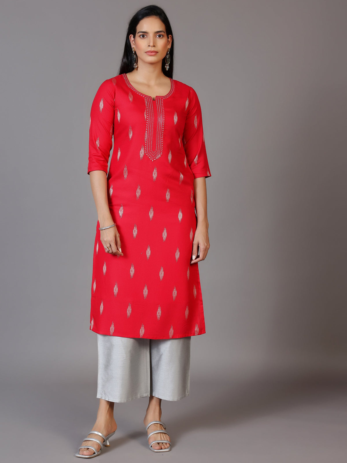 Gerua Pink Woven Design Rayon Straight Kurta