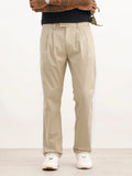 Solid Anti Fit Double Pleated Trouser | Beige