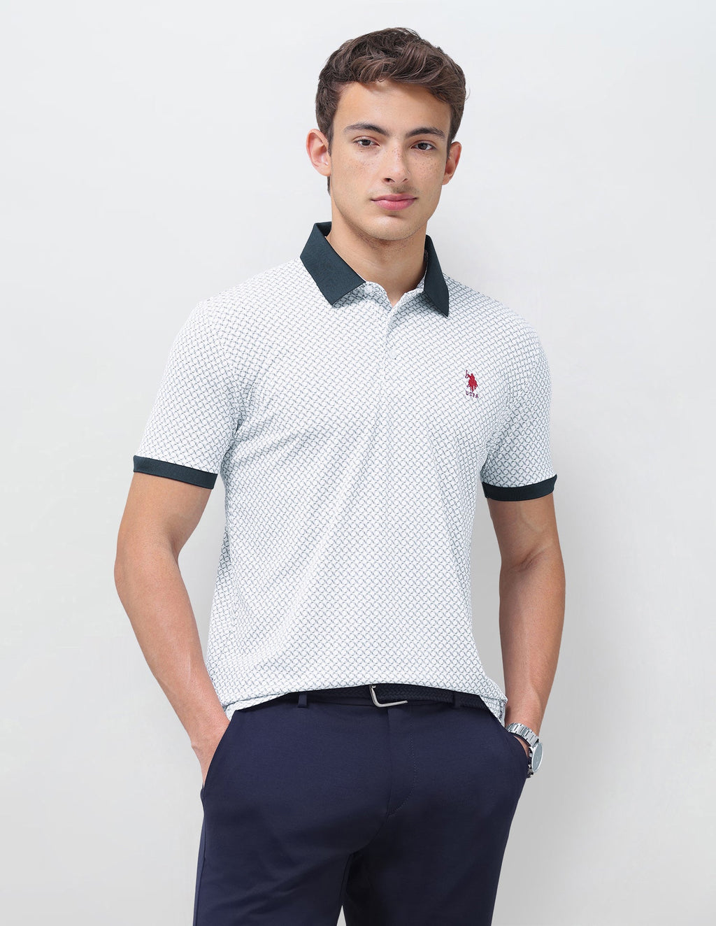 Geometric Printed Slim Fit Polo Shirt USP0