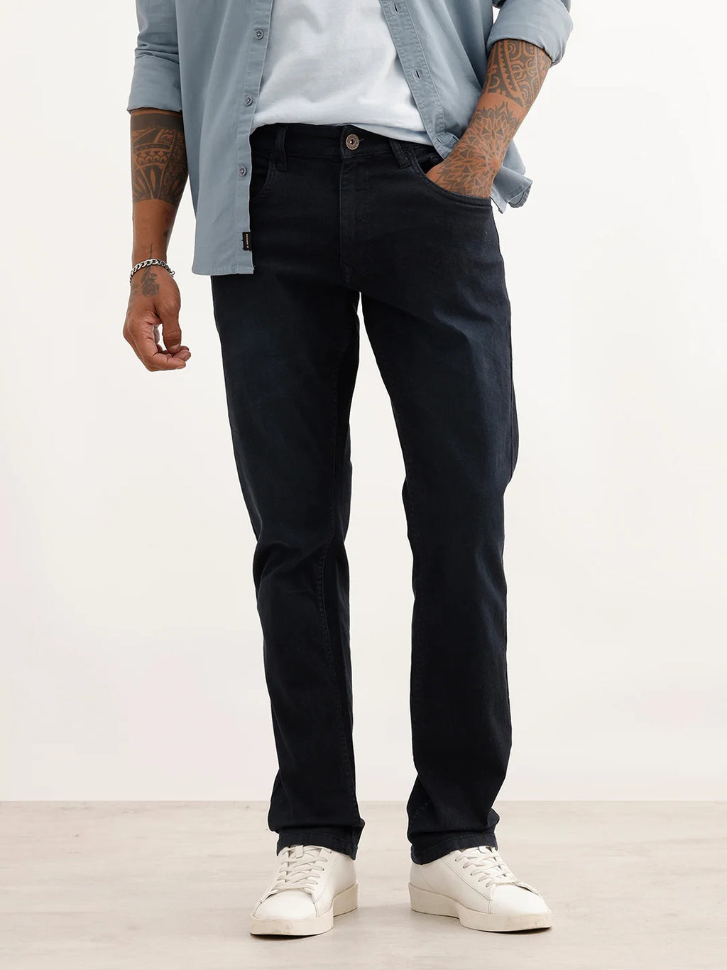 Solid Straight Fit Denim Jeans | Dark Blue