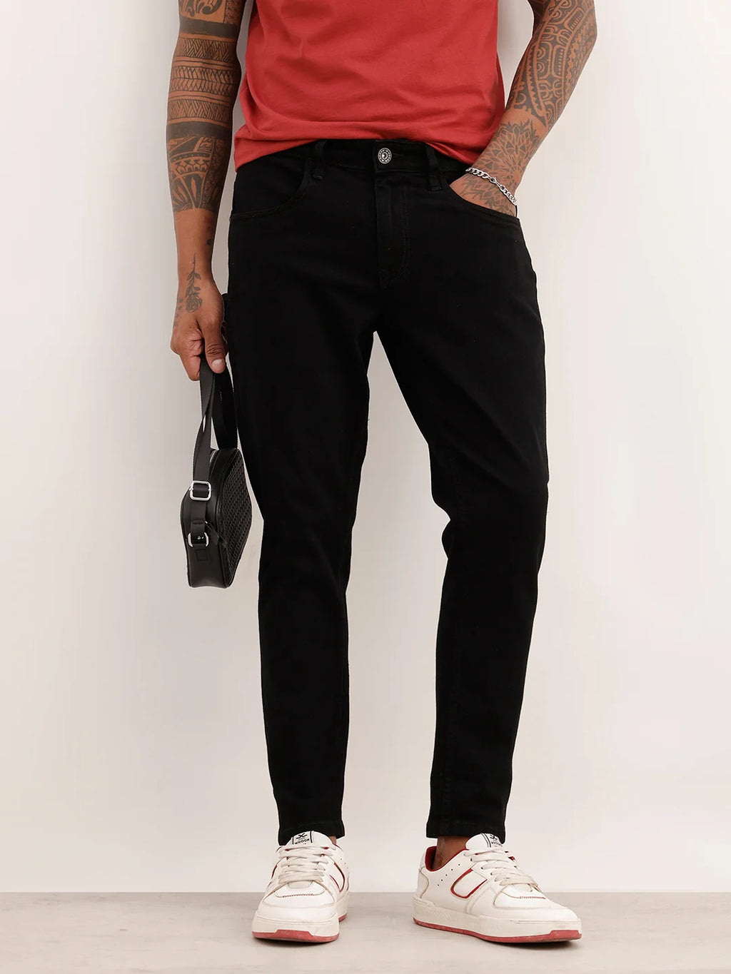 Solid Slim Crop Denim Jeans | Black