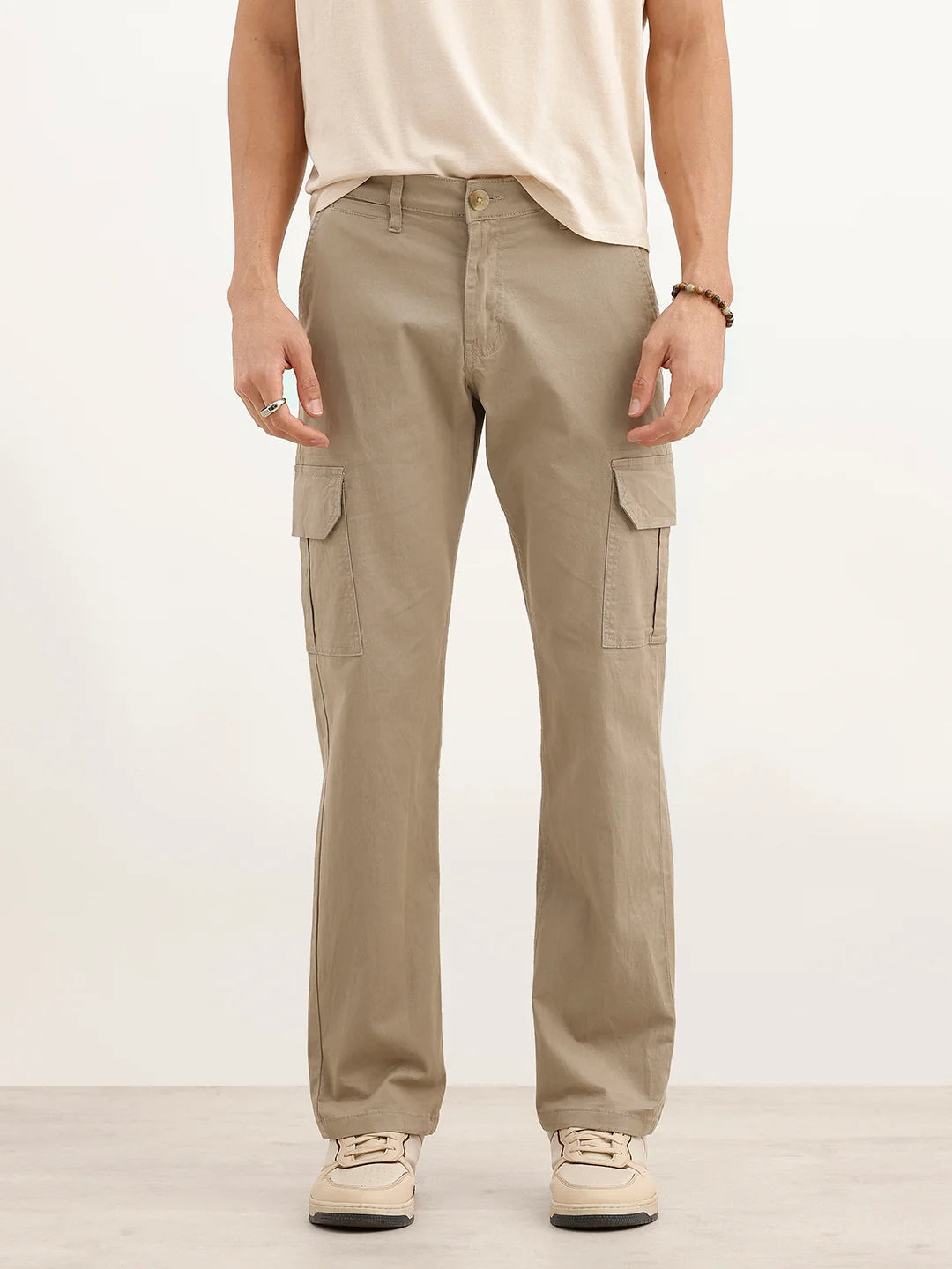 Solid Straight Fit Utility Trouser | Beige