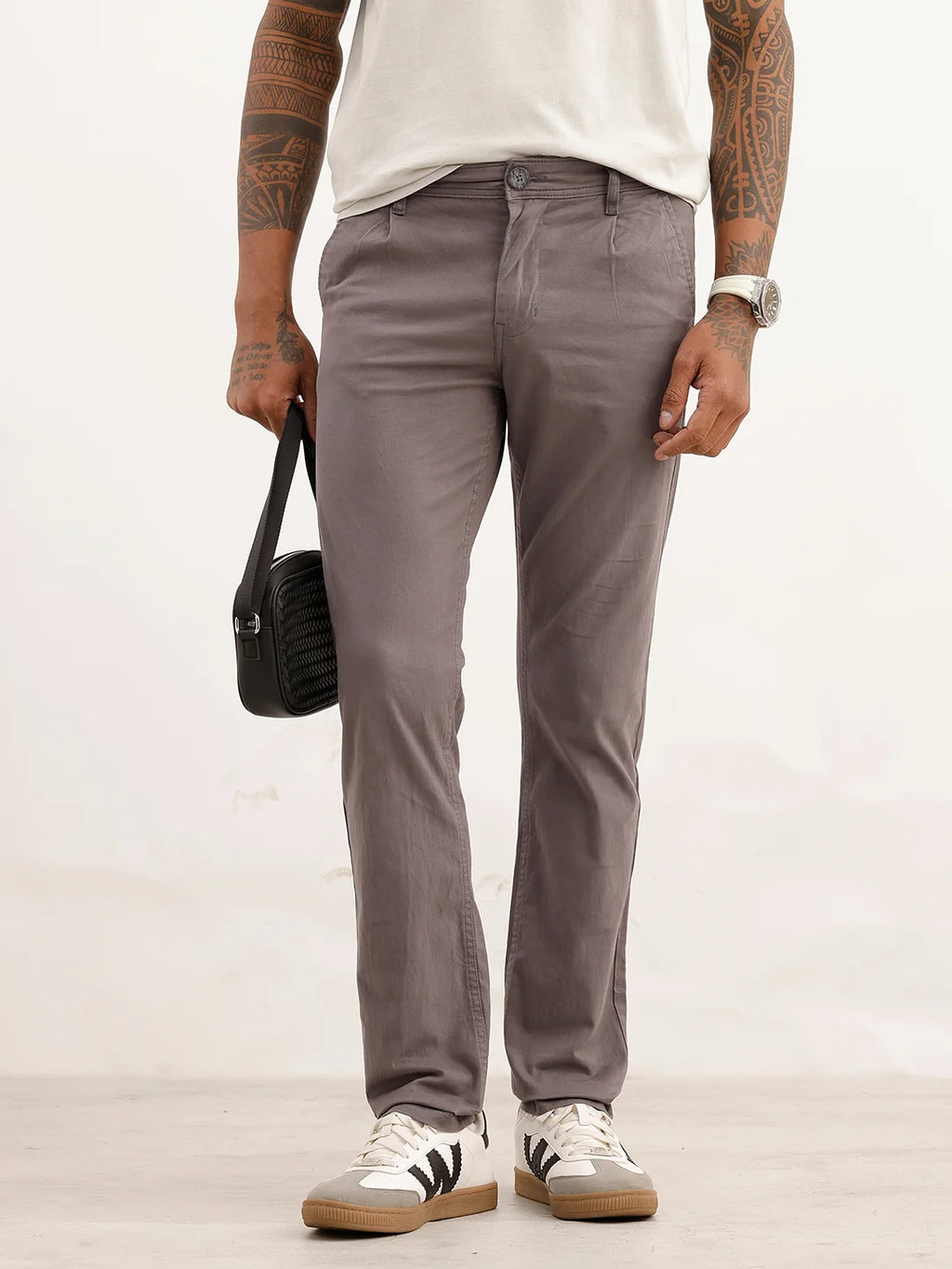Classic Solid Straight Fit Trousers | Dark Grey
