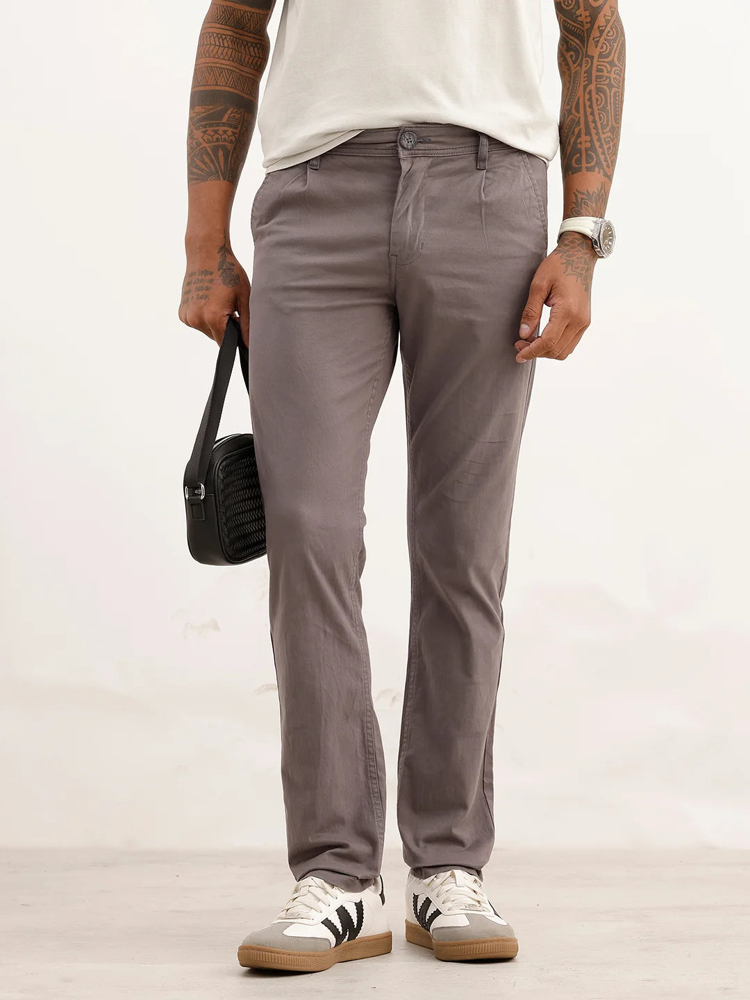 Classic Solid Straight Fit Trousers | Dark Grey