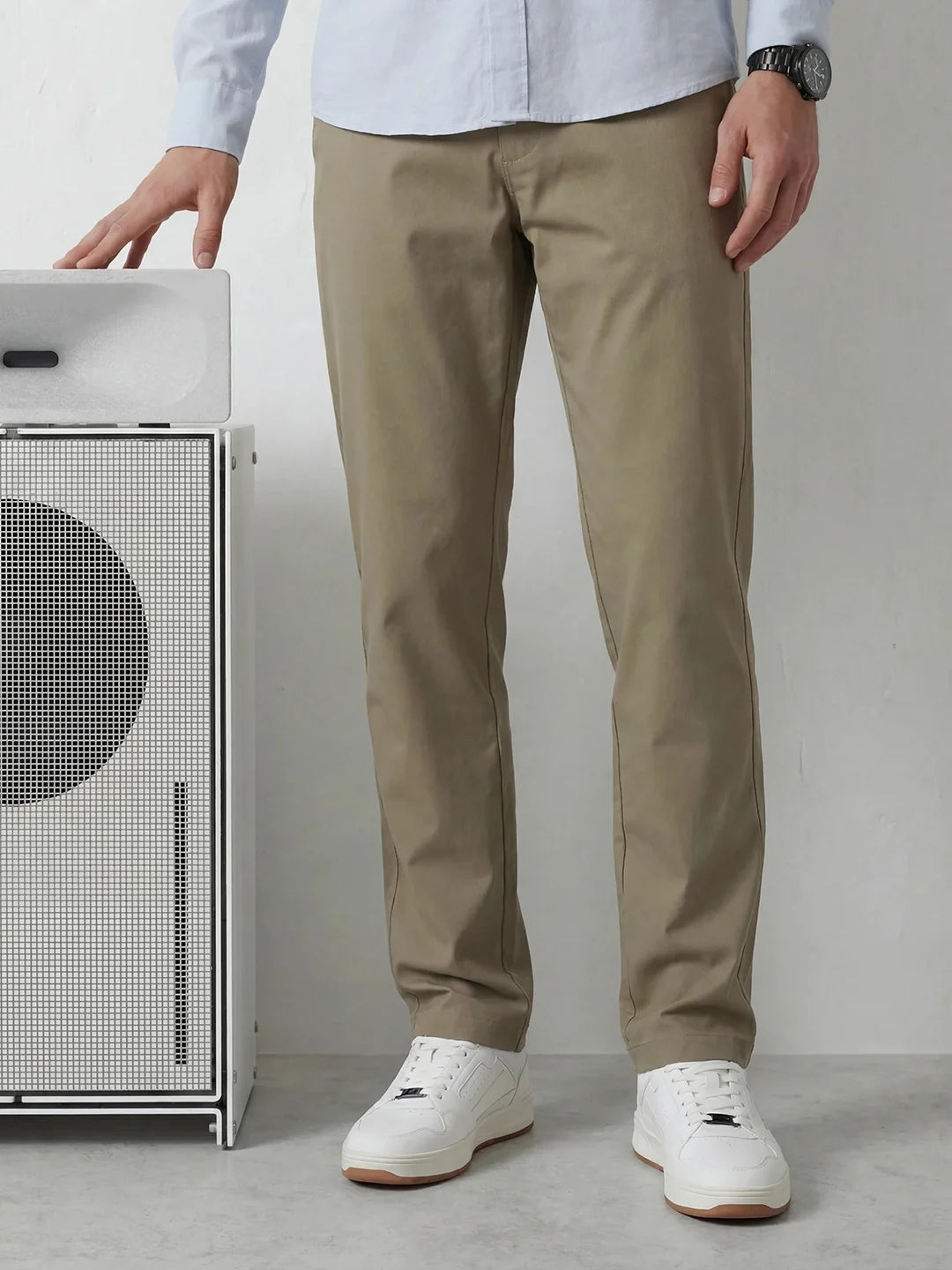 Straight Fit Solid Trouser | Khaki